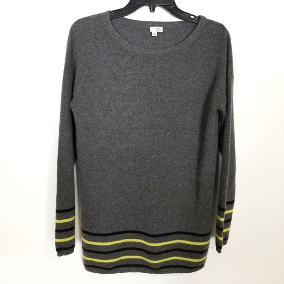 Halogen Women Cashmere Tunic Pullover Sweater Sz M Gray Yellow Soft Cozy - Picture 1 of 8